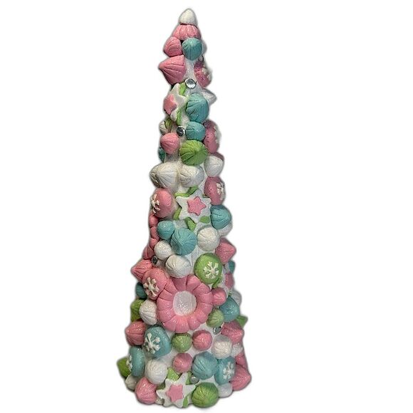 Valerie Parr Hill 11.5" Tall Meringue Cookie Cone Tree Pastels. HOLIDAY - Picture 1 of 9